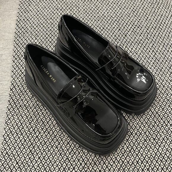 AZALEA WANG Aleo Platform Penny Loafer in Black Patent NEW - Picture 6 of 10